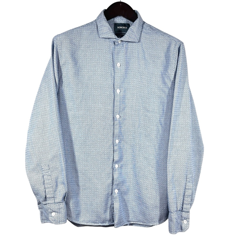 Bonobos Button Up Shirt Mens L Standard Fit Blue 100% Cotton Micro-Pattern‎